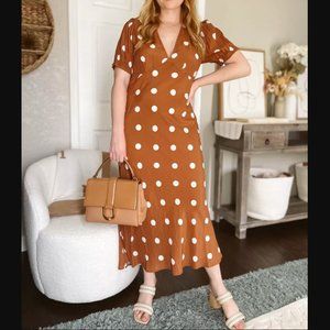 Polka Dot Midi Dress in Brown and White - Perfect For Autumn!